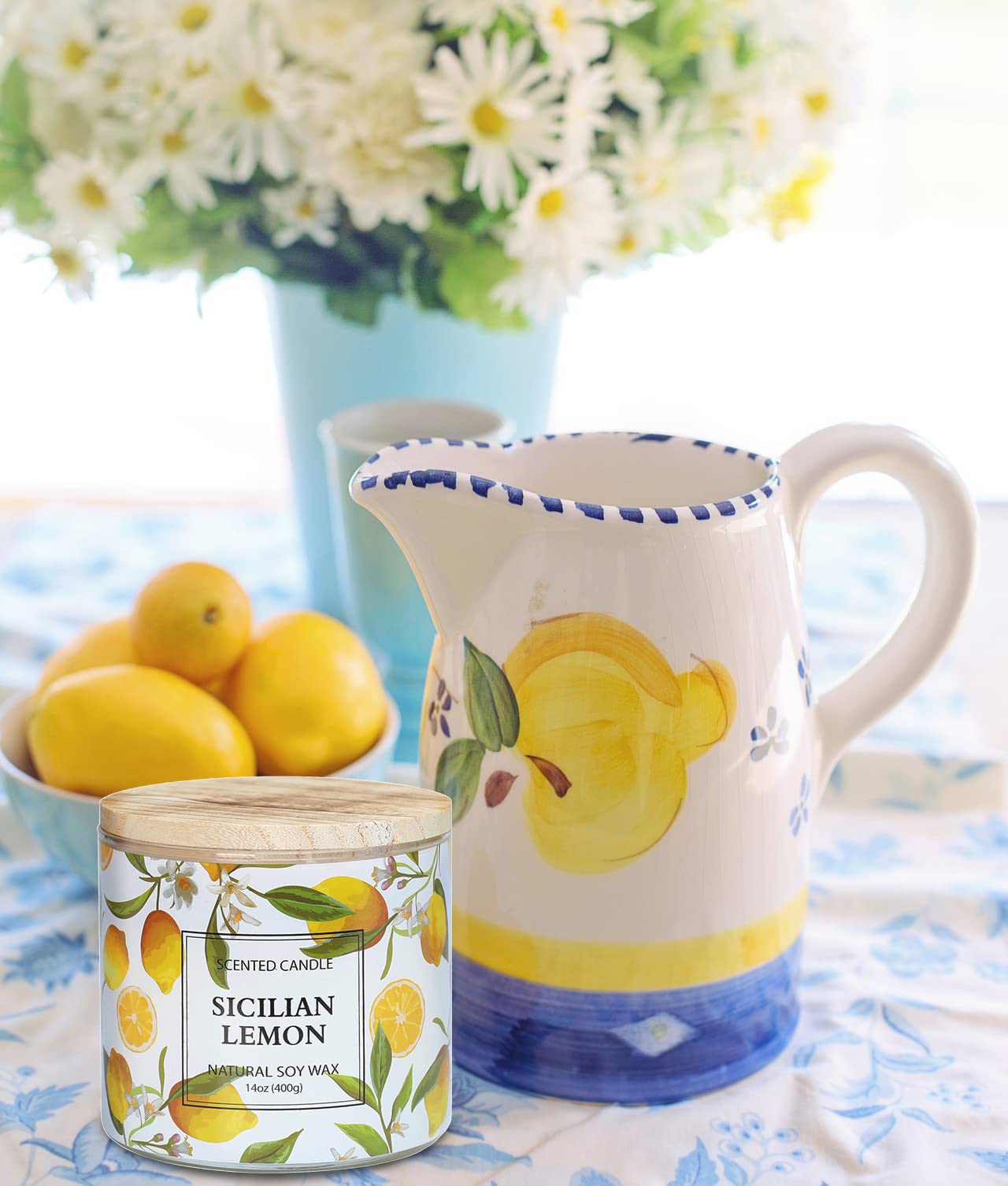 Lemon Candle, Sicilian Lemon Scented Candle, Large 3 Wicks Candle, 14 oz
