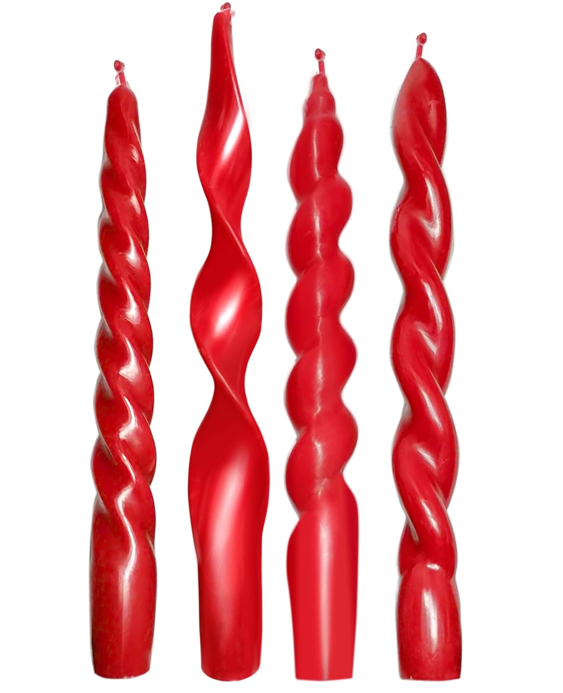 4 Pcs Red Taper Candles 7.87 Inch - Unique Twisted Spiral Christmas Candlesticks, Unscented Smokeless for Christmas, Valentine's, Wedding, Dinner Party & Home Decor