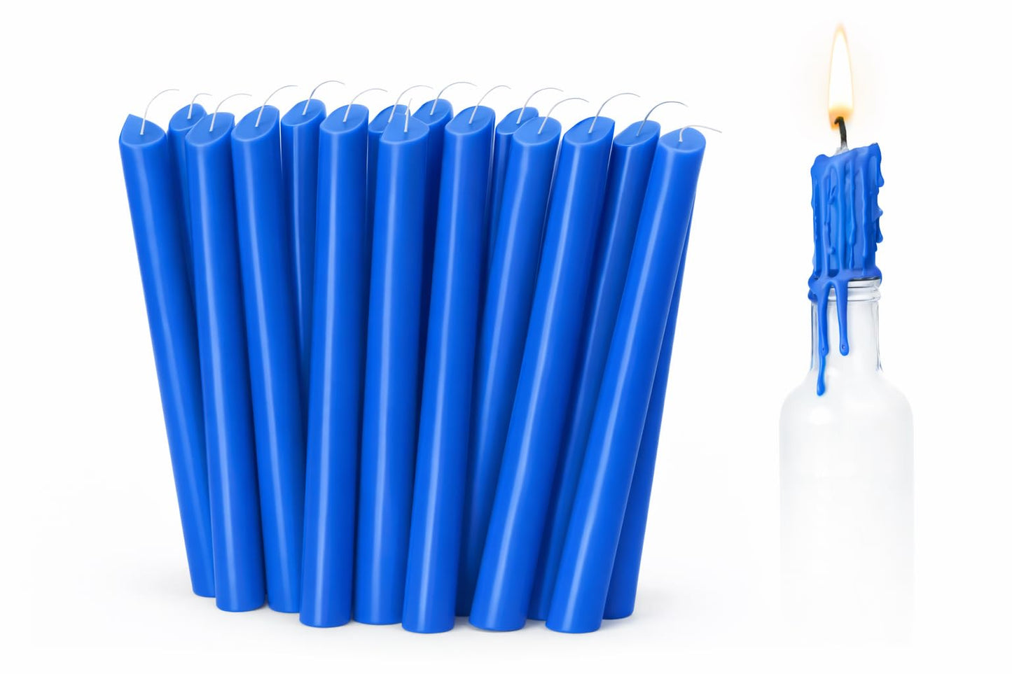 Funny Guy Mugs Drip Candles – 24 Pack Blue Dripping Wax Candles, 6.5” Unscented Tapers for Bottle Drip Décor & Statement Centerpiece