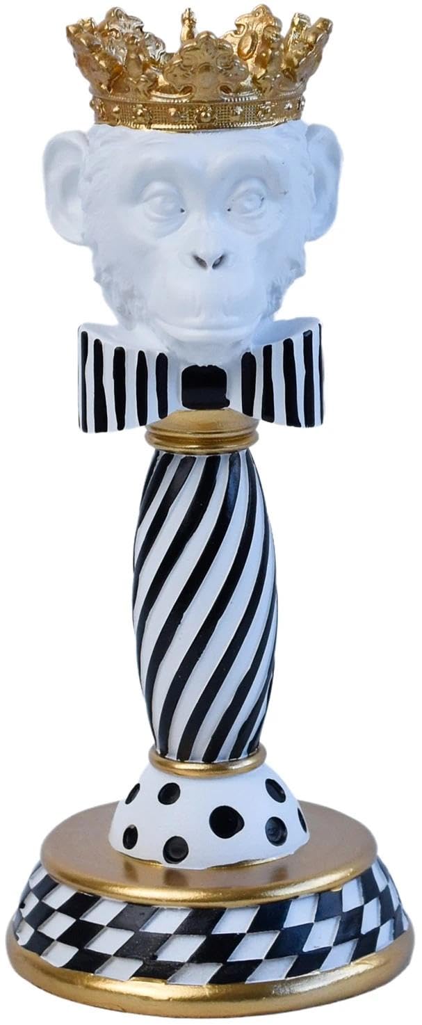 Crowned Animal Candlestick Holder Black & White Checkerboard Taper Candle Holder with Gold Accents Eclectic Resin Statue for Modern Home Decor, Table Centerpiece