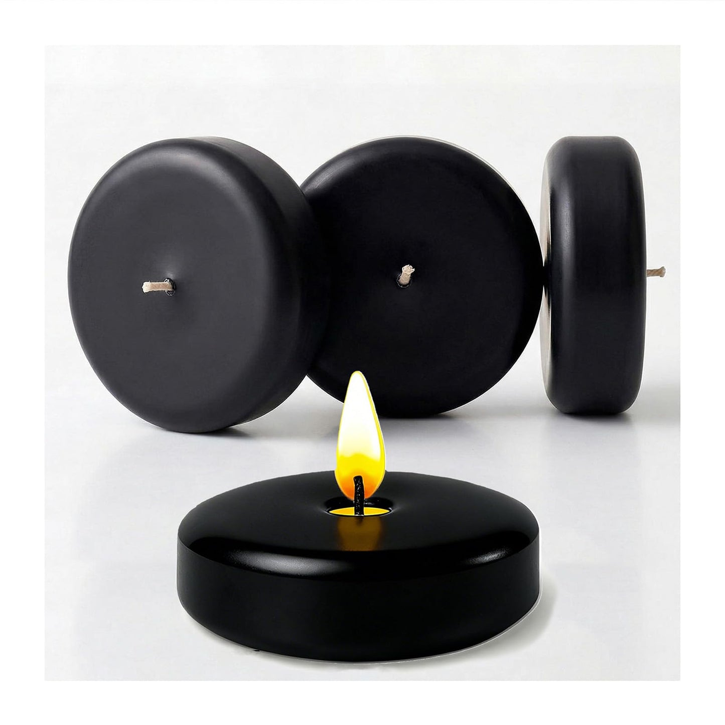 Yinsenda 12 Pack Black Floating Candles - 3 Inch Unscented Round Candles, 7-9 Hrs Long Burning for Cylinder Vases, Wedding Centerpieces, Parties & Bath Décor