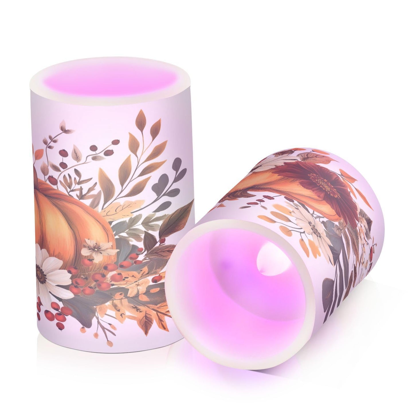 ALAZA Thanksgiving Pumpkin Fall Autumn Flickering Flameless Candles Battery Operated with Remote Timer,Tea Light Candles LED Pillar Votive Candles Set of 2 for Outdoor Indoor Decorations