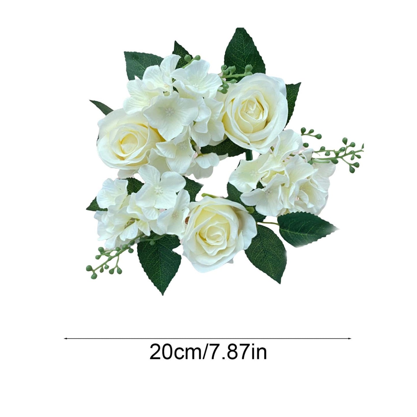 2PCS Artificial Roses Candle Rings Wreaths 4 Inch Center for Pillars Wedding Centerpiece Table Decorations Fake Rose Eucalyptus Leaves Floral Candle Ring for Holiday Party Supplies (White)