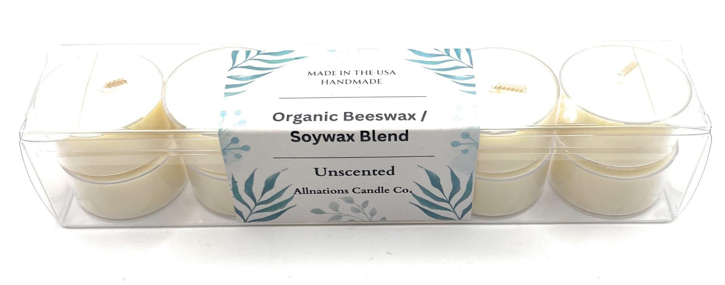 Allnations Candle Co. Organic Beeswax & Soywax Tealight Candles. 5 Hours Long Burn Each - for Home, Rituals, Prayer, Party, Room Table Decoration - Unscented - Smokeless