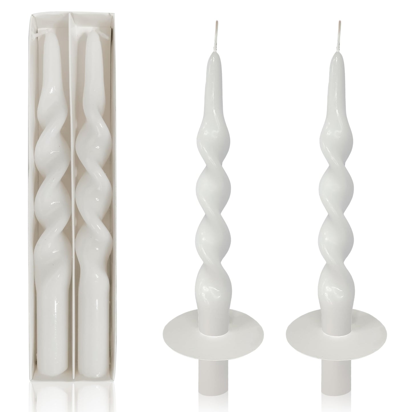 Spiral Taper Candles Twisted Candlesticks Tall White Unscented Smokeless Odorless Candle Sticks with Candle Drip Tray for Home Decoration Holiday Wedding Party