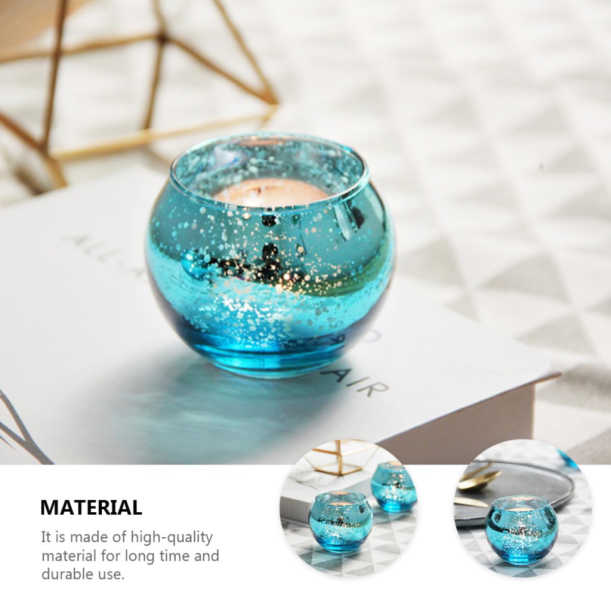TOYANDONA 12pcs Blue Speckled Glass Candle Holders Hollow Round Votive Cups Decorative Candleholders for Home Décor and Wedding Centerpieces