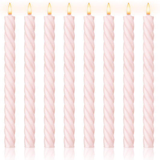 Whaline 8Pcs Baby Pink Spiral Candles Dripless Twisted Wax Candles 10 Inch Long Unscented Candle Sticks for Valentine's Day Wedding Baby Shower Birthday Party Home Decor