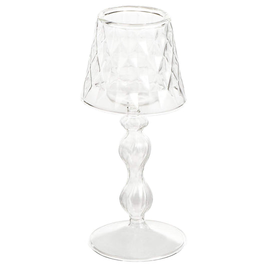 Uonlytech Glass Candlestick 7.48In Decorative Candle Holder for Home Bedroom Office Table Lighting Elegant Household Candle Stand