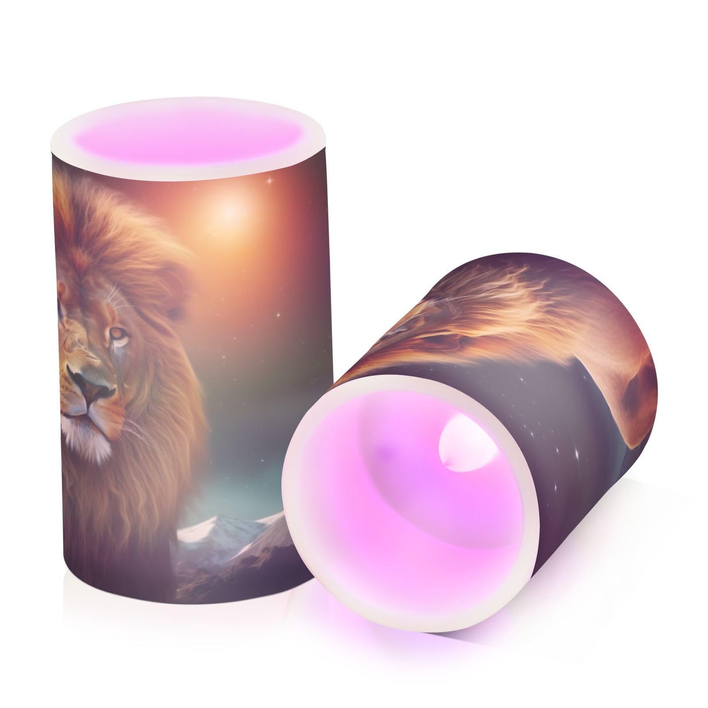 GOODOLD Flameless Candles with Remote Control and Timer, Night Sky Lion Flickering Candles Battery Operated LED Pillar Candles, Warm Light for Home Decor, Set of 2 (D 3" x H 4" 5")