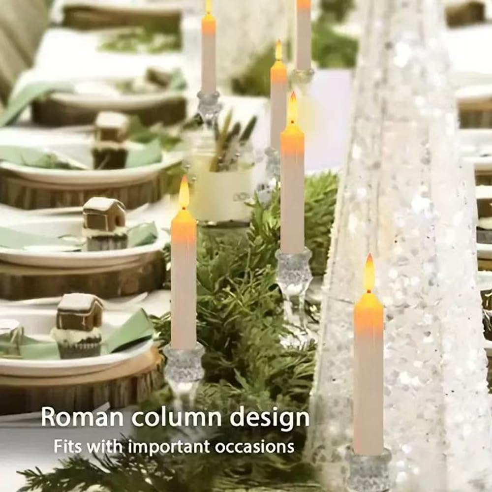 Mxqdhx 12 Flameless Taper Candles LED Taper Candles Flickering Bulk Ivory LED Candlestick for Halloween Christmas Wedding Church Easter Party Decor Table Centerpiece, Warm Yellow 6.1 in, No Batteries