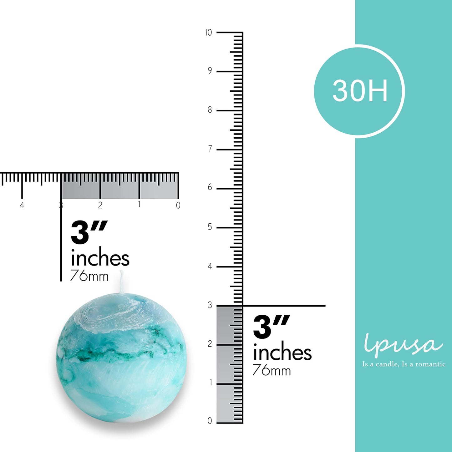 LPUSA Tie-dye Turquoise Rustic Ball Pillar Candles - 3 Inch Unscented Round Candles for Wedding Decoration and Home Decor - Set of 3 Paraffin Sphere Candles