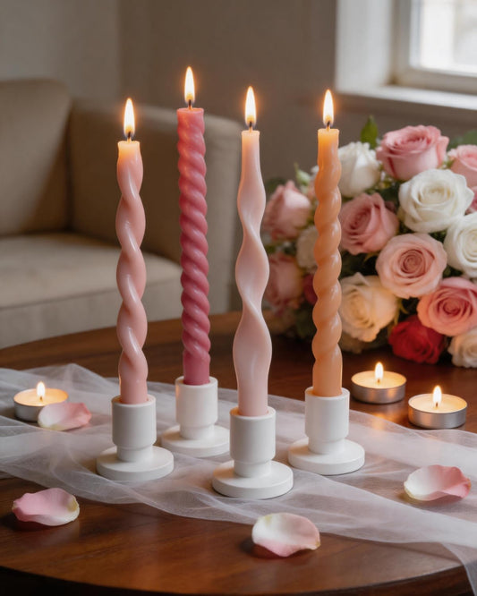 Pink Taper Candles Twisted Candlesticks Unscented Smokeless Tall Candles for Wedding Holiday Dinner Party Home Decorative candles-10inch,4pcs