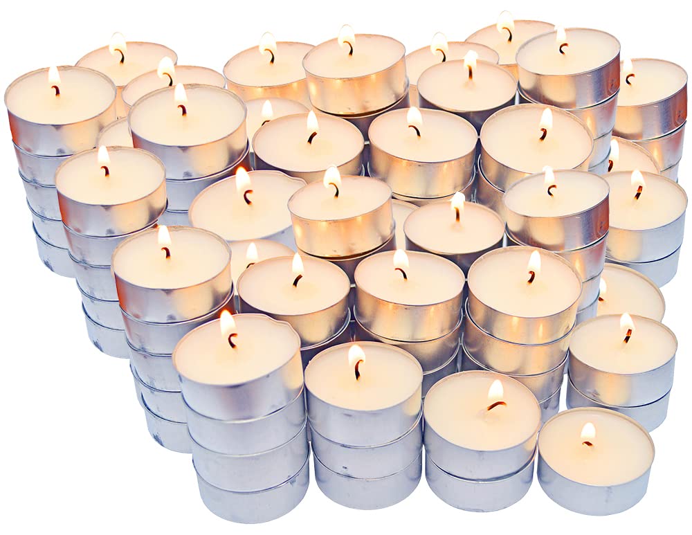 DecorRack 100 Unscented Tealight Candles, Dripless Candles, White (Pack of 100)