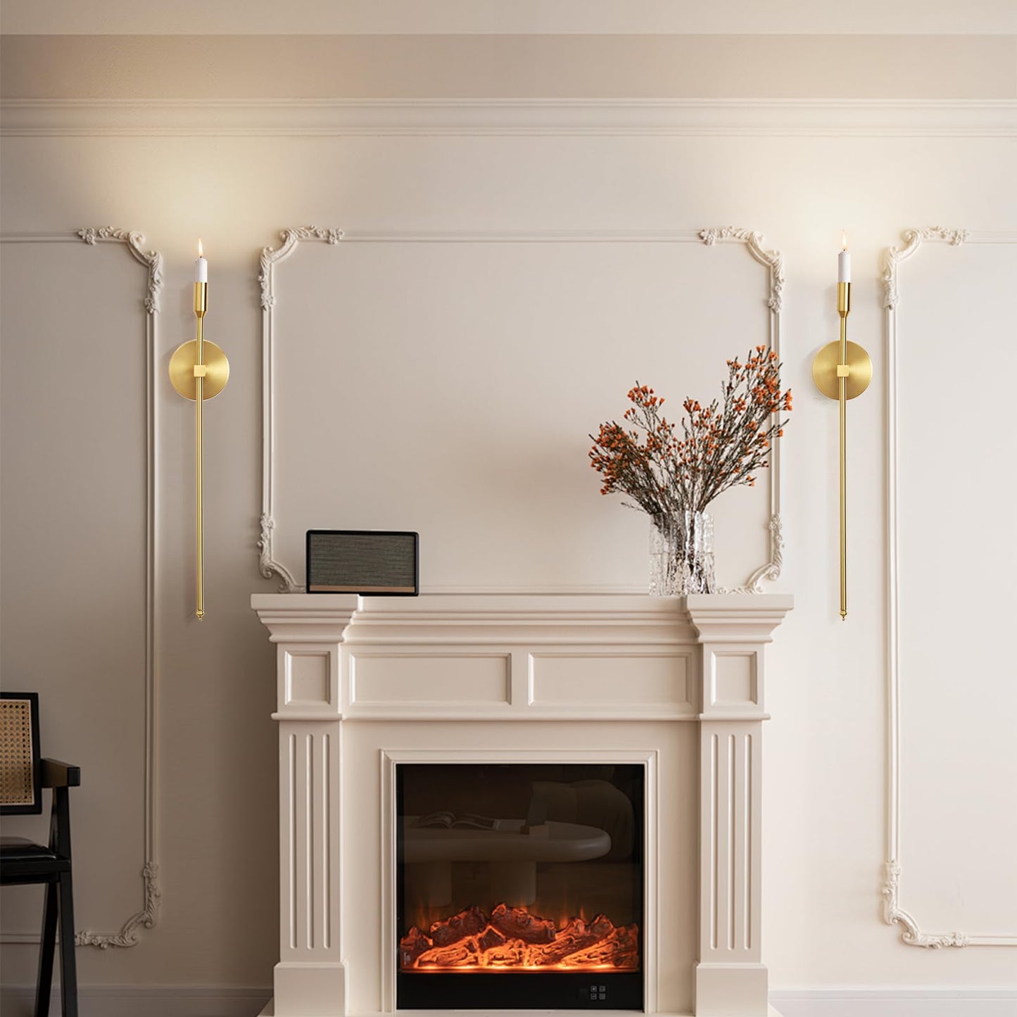 Gold Candle Sconces Long Wall Candle Holder, Set of 2 Large Wall Candle Sconce Modern Chic Home Decor for Bedroom, Dining Room, Living Room 23"