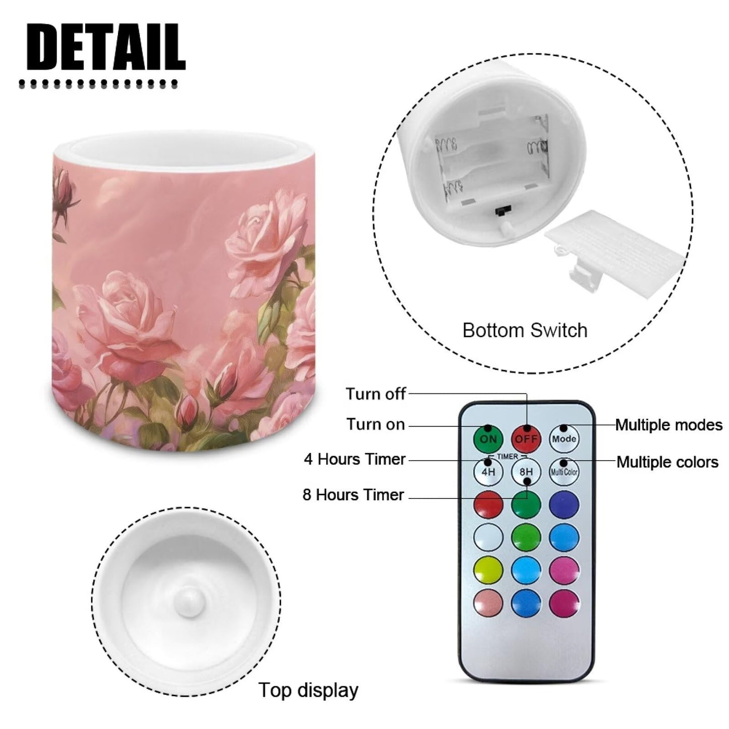 Cozeyat Pink Floral Versatile LED Flameless Candles 4 Pack Battery Operated with Remote Control Timer Dancing Flame Waterproof for Indoor Outdoor Home Table
