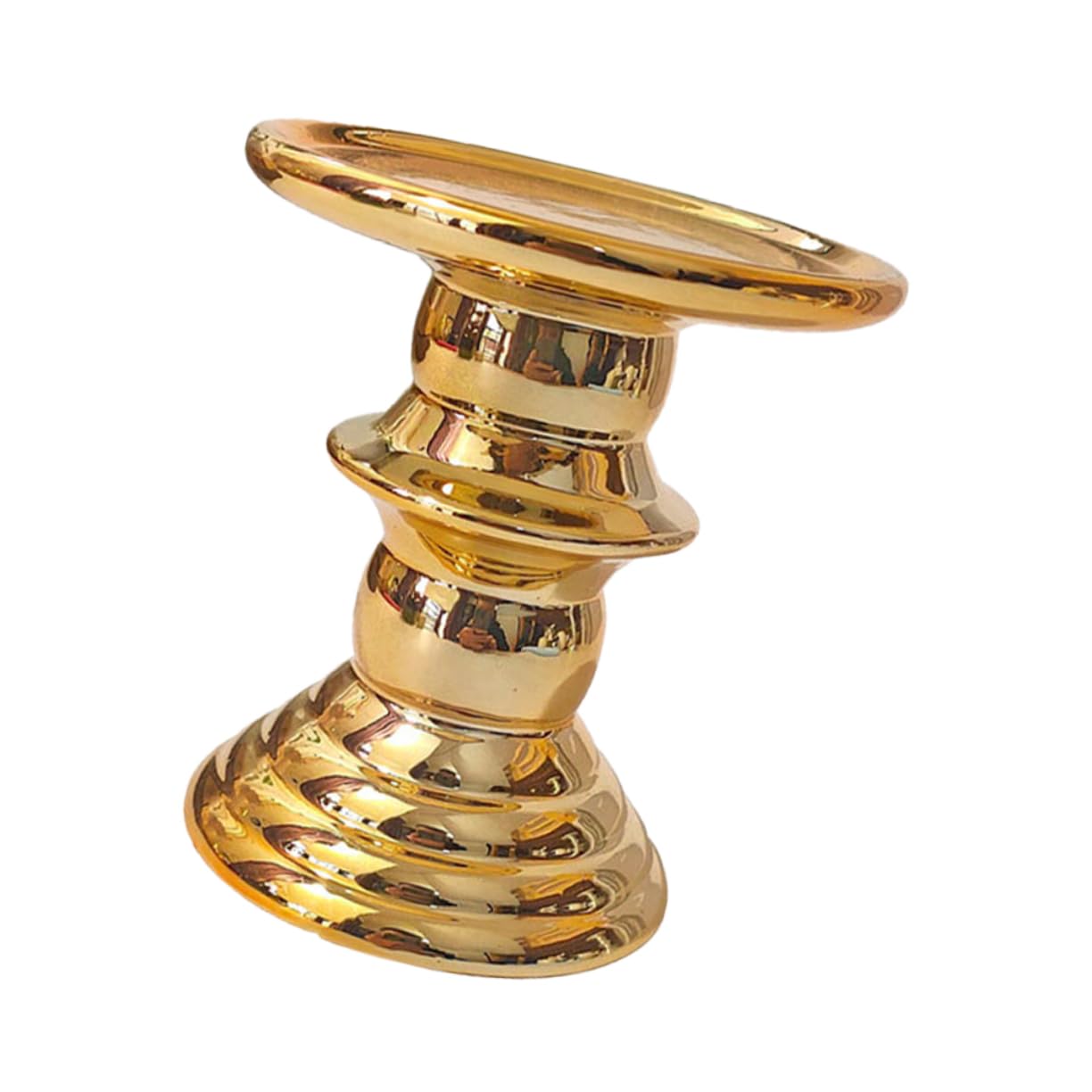 Yardenfun Elegant European Candlestick Holder Electroplating Ceramic Candle Stand for Weddings Christmas Home Decor Gold Finish Chic Design Multi-Purpose Decoration