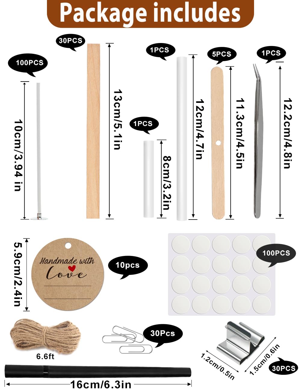 Multiwins 130 Pcs Candle Wicks for Candle Making Kit: 100 Cotton & 30 Wood Wicks with Complete Tool Set (Wick Holders, Wick Stickers, Candle Tabs, Tweezers, Pen), for Soy Beeswax DIY Candles