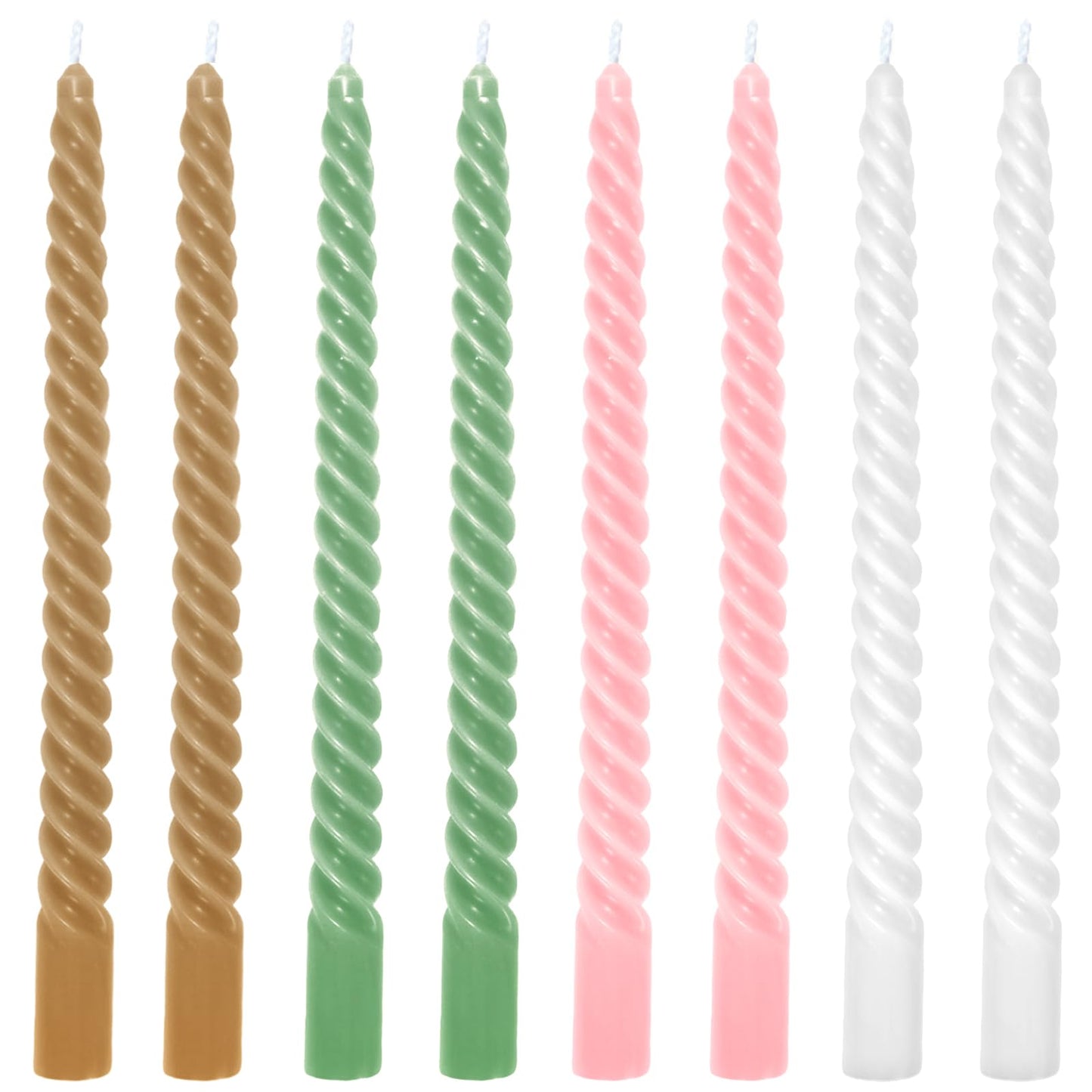 Whaline 8Pcs 10 Inch Christmas Pink and Green Spiral Taper Candles Dripless Twisted Wax Candles Long Unscented Candle Sticks for Home Party Dining Table Decor (Pink, Green, White, Gold)