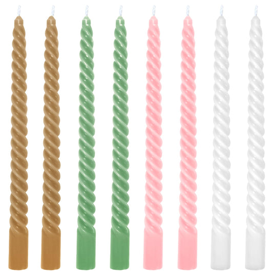 Whaline 8Pcs 10 Inch Christmas Pink and Green Spiral Taper Candles Dripless Twisted Wax Candles Long Unscented Candle Sticks for Home Party Dining Table Decor (Pink, Green, White, Gold)
