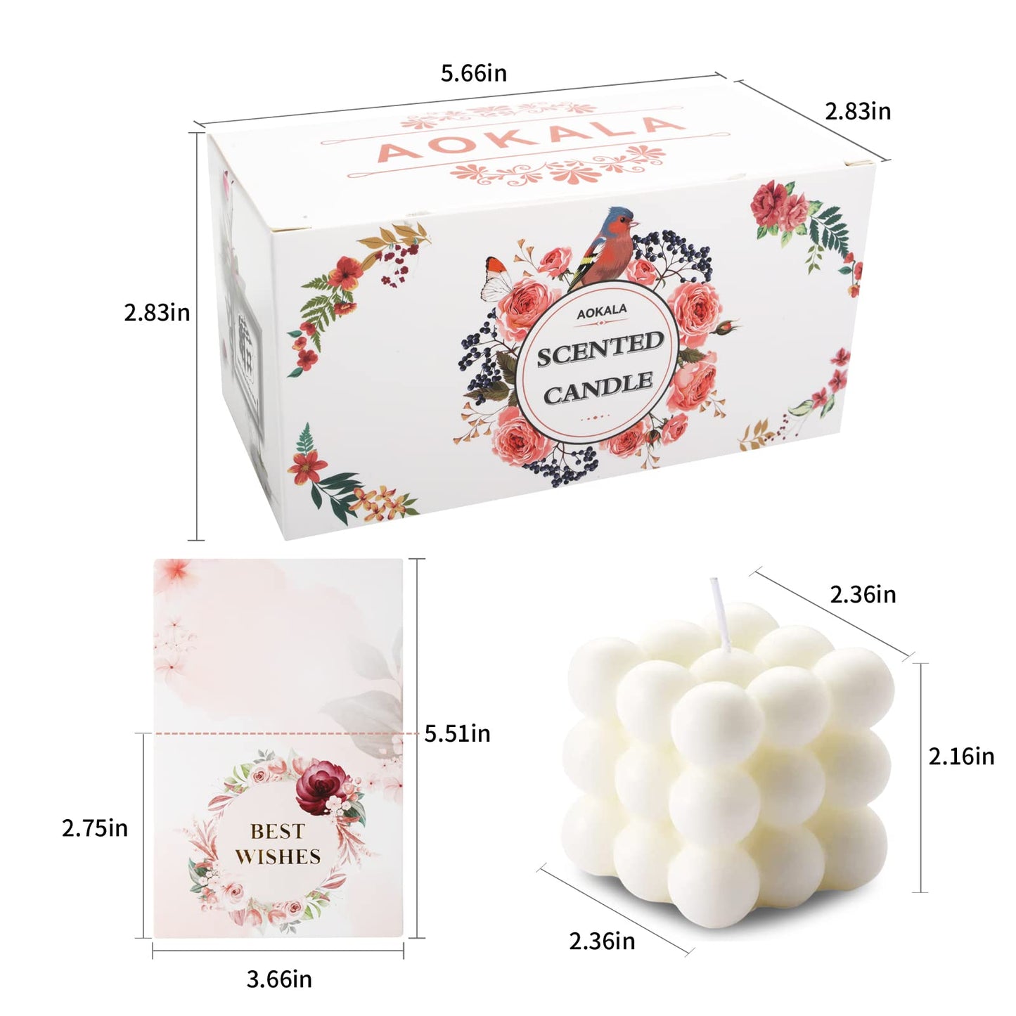 Aokala Scented Bubble Candles Gifts Set for Women, Large Candles for Home Decor Scented, 2 x 5.4 oz Soy Wax Aromatherapy Candles, Cube Aesthetic Candle, Ideal Gifts for Valentines Day, Mother's Day