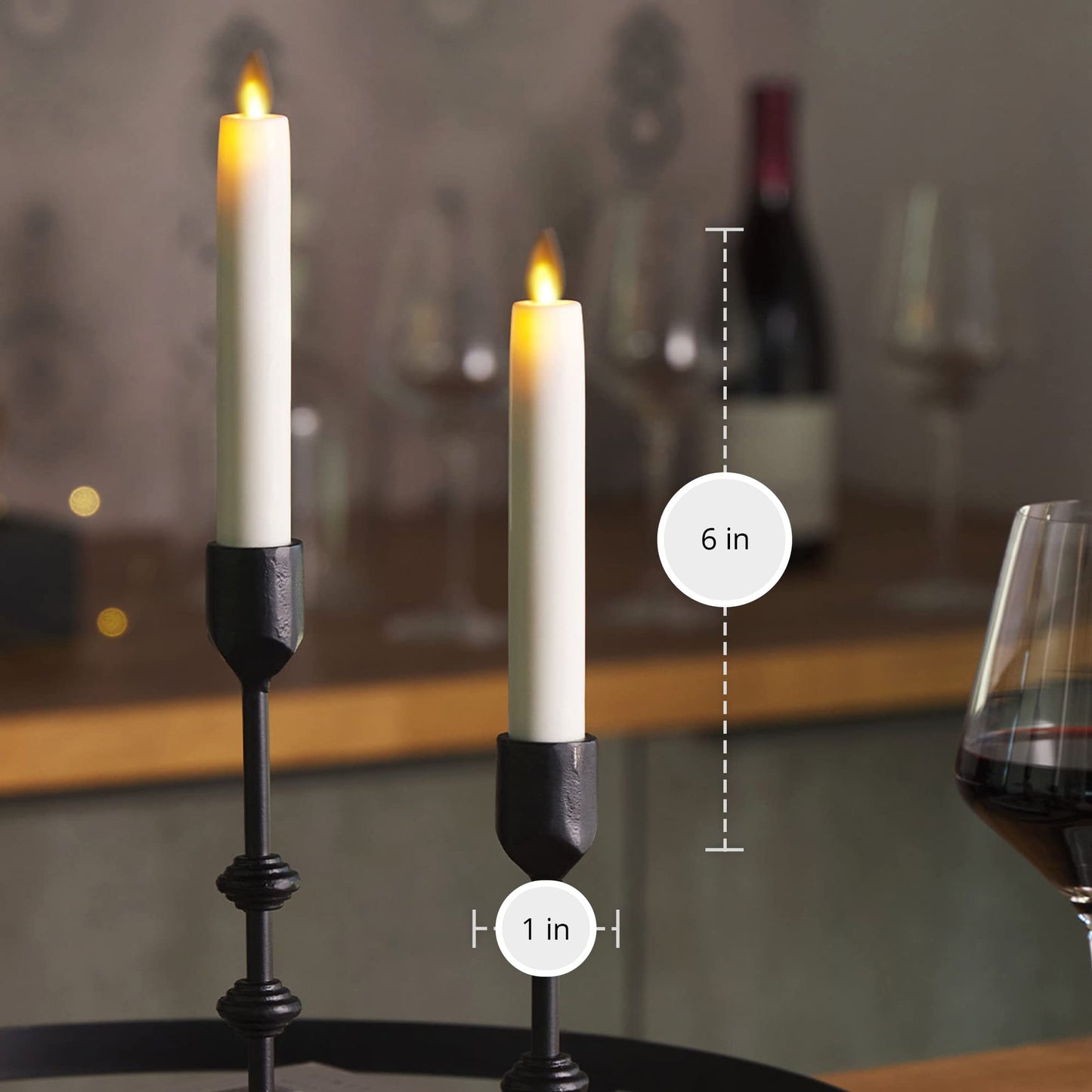 Luminara Flameless Battery Operated White Tapers, Pack of 2 0.87" x 6.75" Candles, Realistic LED Flickering Flame Safe for Home Kids & Pets