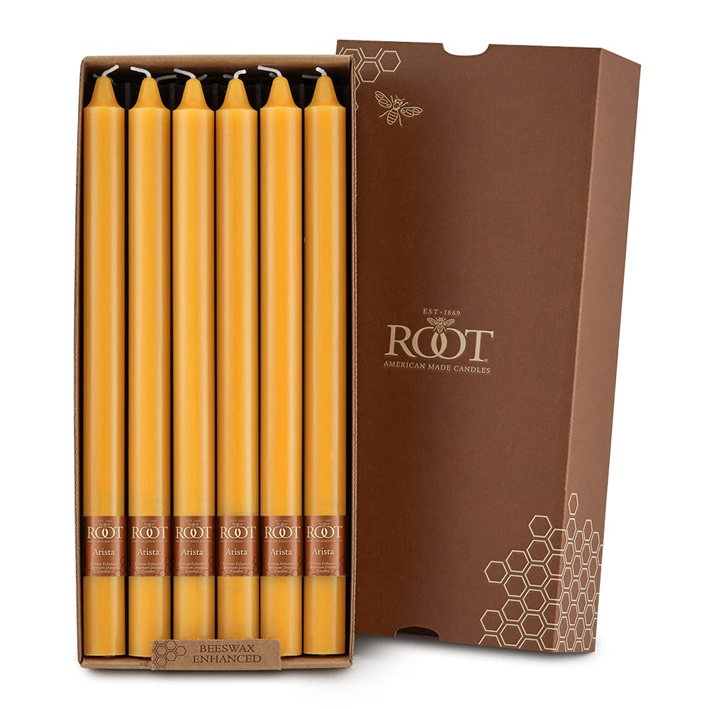 Root Candles Unscented Dinner Candles Premium Beeswax Blend Boxed Candle Set, 12-Inch, Butterscotch, 12-Count