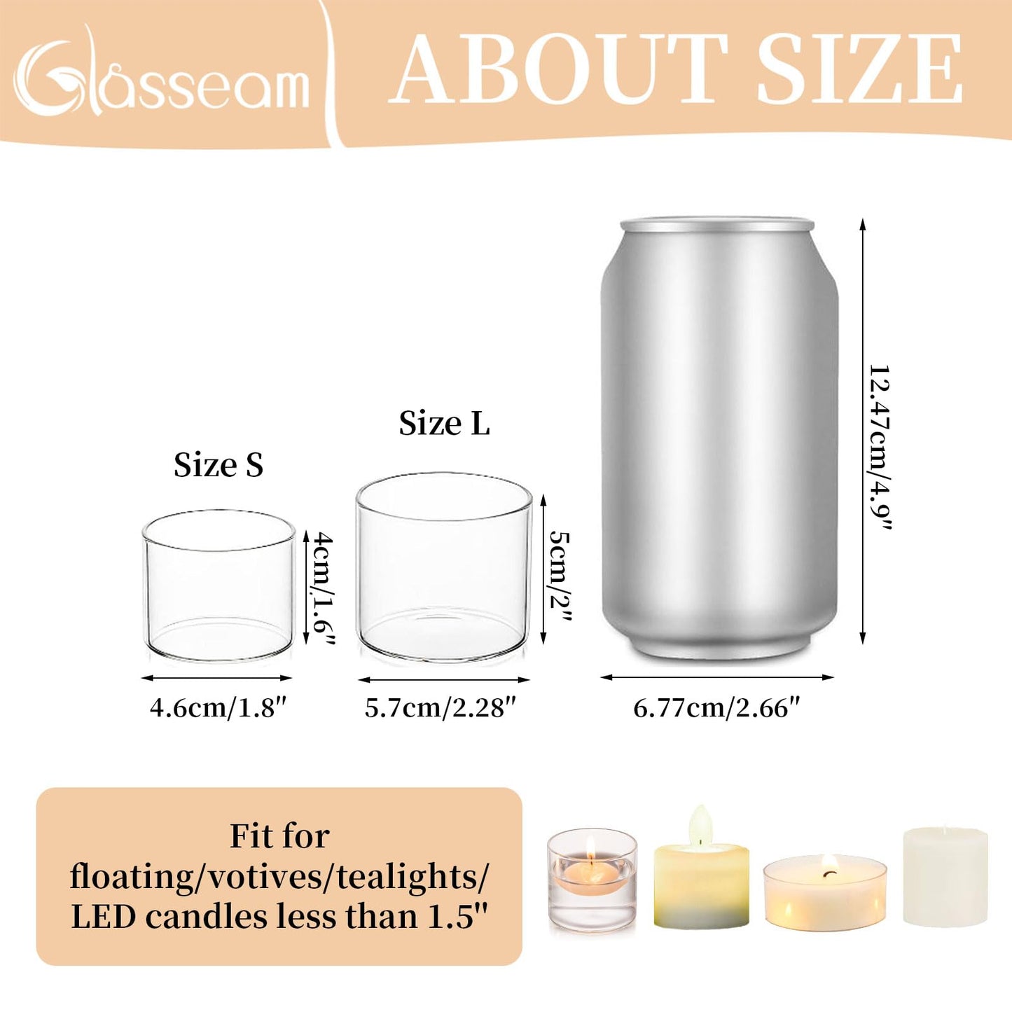 Glasseam Clear Votive Candle Holders Bulk - Set of 48 Small Tealight Holders for Floating Candles, Wedding Centerpieces and Table Decoration