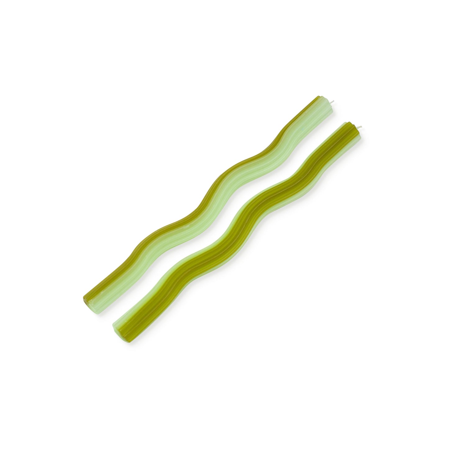 Wiggle Candles (2 Pack) - Joyful Dancing Design Taper Candlesticks | Bright Colors | 7/8” diam x 11” Length | Designed by Lex Pott | Made in USA (Green)