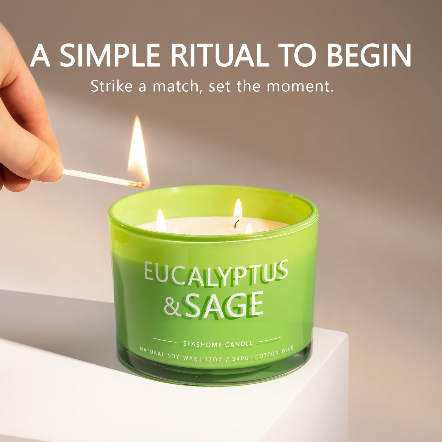 Sage & Eucalyptus Scented Candle, Luxury Large 3 Wick Soy Candle 12 Oz, 60+ Hour Long Lasting Clean Burn, Elegant Aromatherapy Home Decor, Housewarming & Birthday Gift for Men & Women