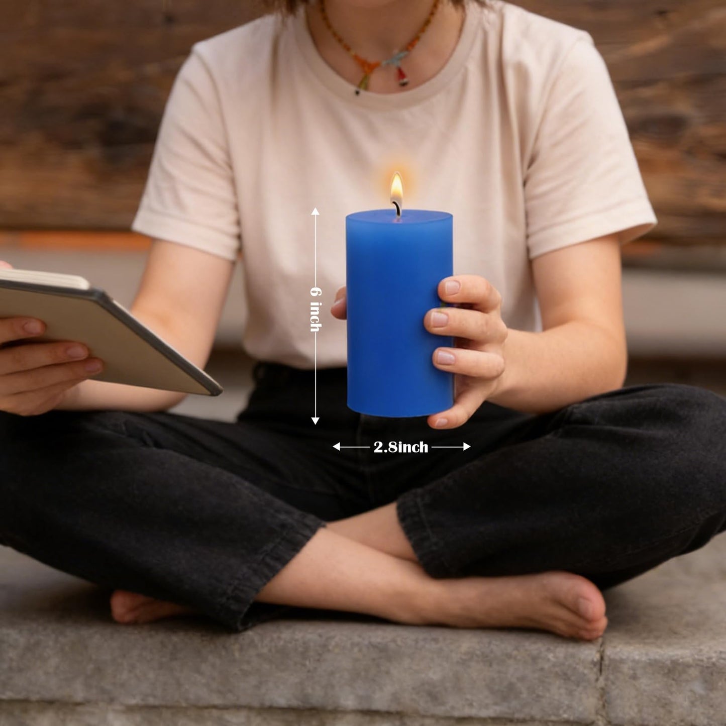 2.8" x 6" Hand-Poured Unscented Candle, Dripless Pillar Candle Set of 3, Approx 120 Hours Burn Time, Rustic Country Style, for Wedding, Dinner, Christmas and Home Decor, Dark Blue
