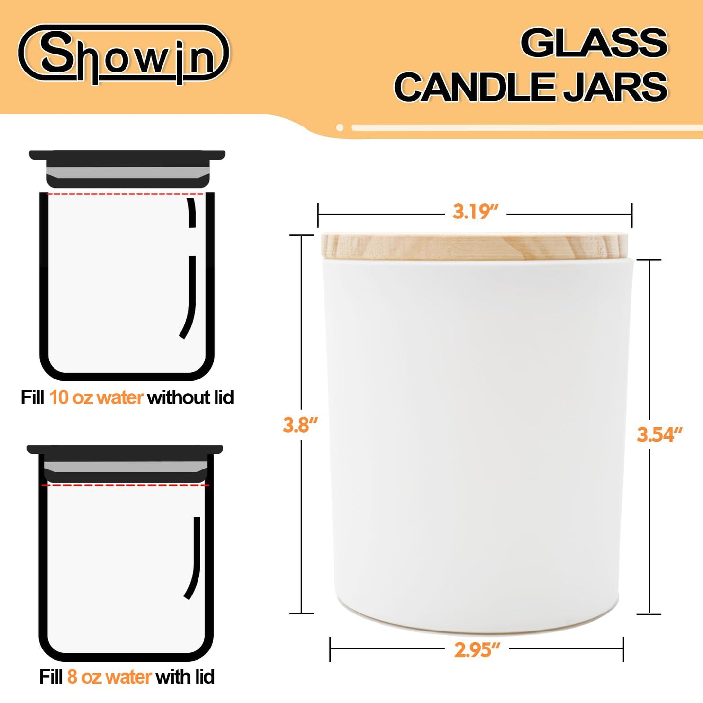 SHOWIN 10 OZ Thick Candle Jars for Making Candles 15 Pcs, Empty Jars with Wood Lids for Candle Making, Sample Container, Matte White