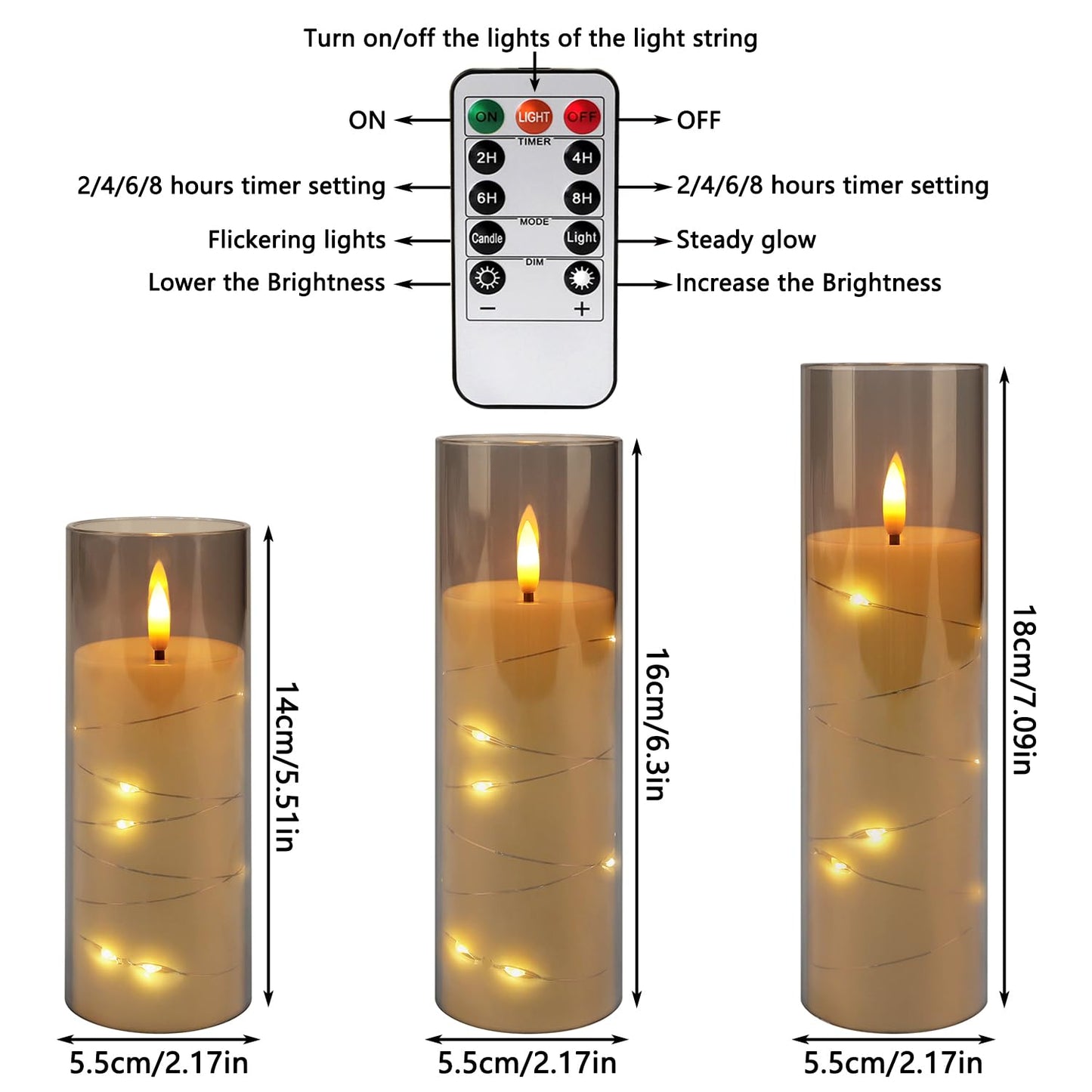 YOROXRG 24 Pack Halloween Decoration Flickering Flameless Candles, Battery Operated LED Candles for New Year, Home Decor, Parties, Wedding,Christmas(D2.2 x H 5" 6" 7") Grey