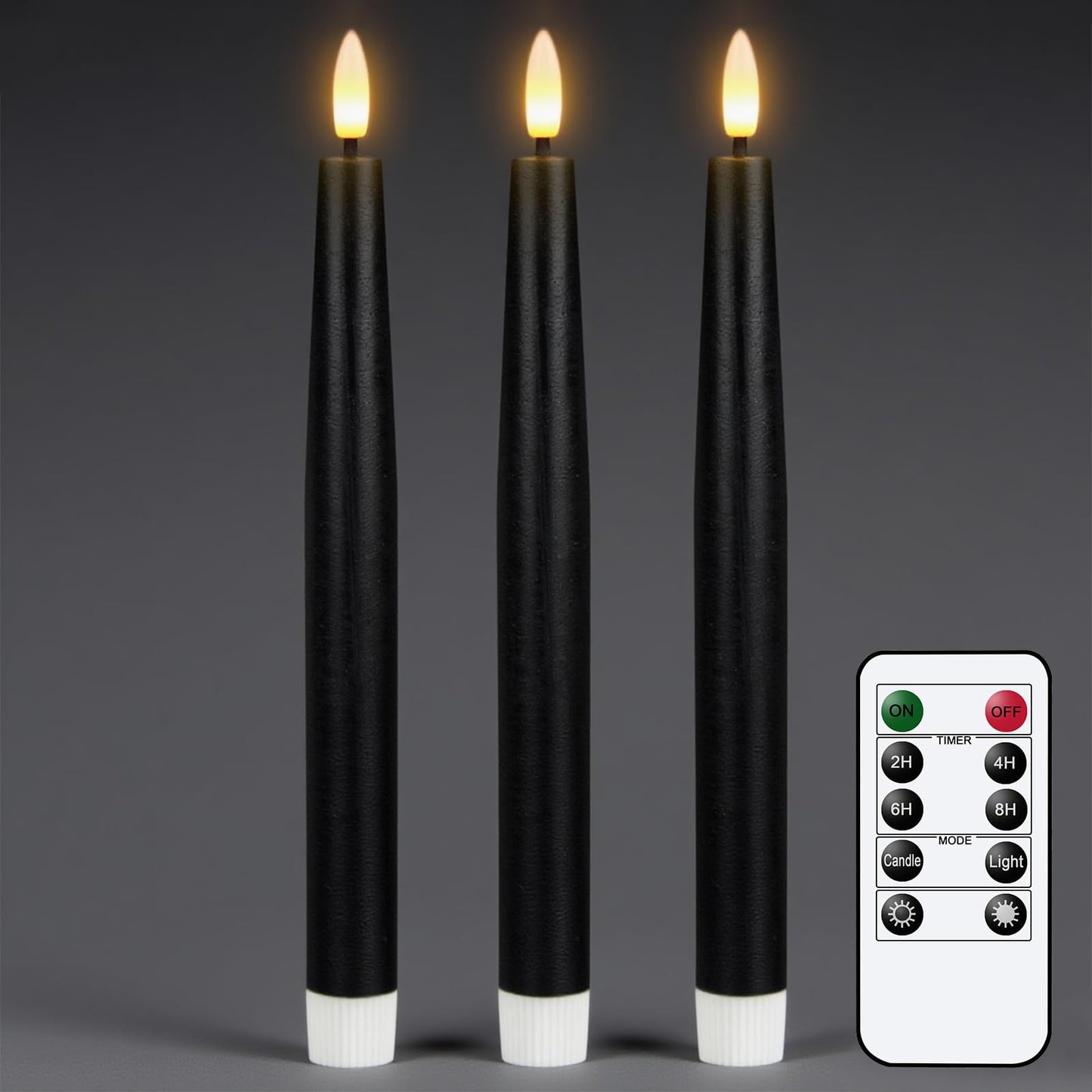 GenSwin Black Flameless Taper Candles with Remote, Halloween Flameless Candles Flickering Battery Operated, Real Wax LED Halloween Candlesticks with 3D Wick for Home Decor(Set of 3, 0.78” x 9.65”)