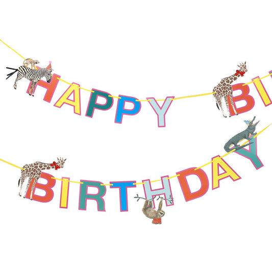Talking Tables 3 Metre Safari Animal Themed Happy Birthday Paper Party Garland for Girls & Boys, Zoo, Eco-Friendly, Banner Madagascar, Jungle