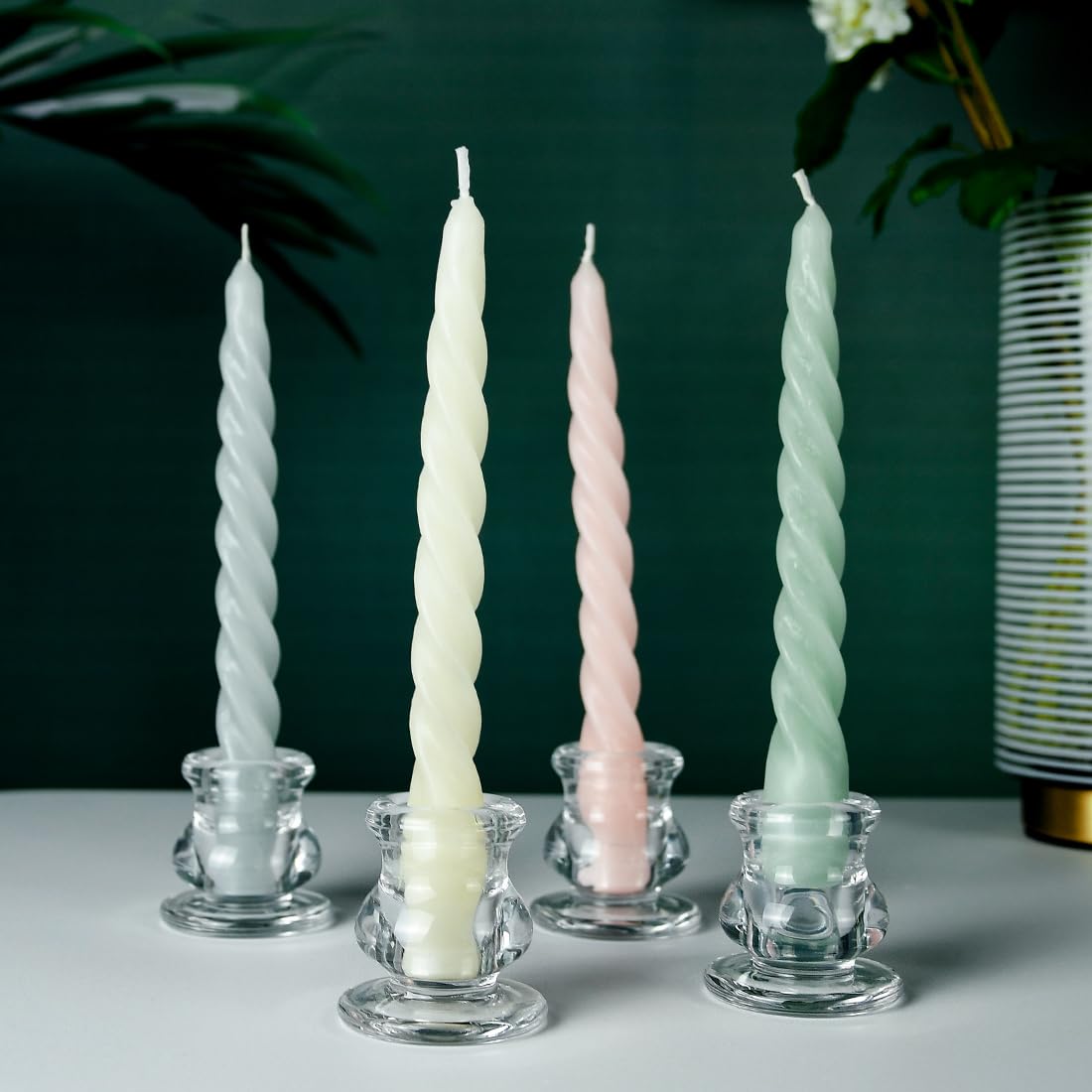 JONERAY 18PCS Taper Candle Holders Bulk,Clear Glass Candlestick Holders,Glass Candle Holder for Wedding Party,Festival Decoration