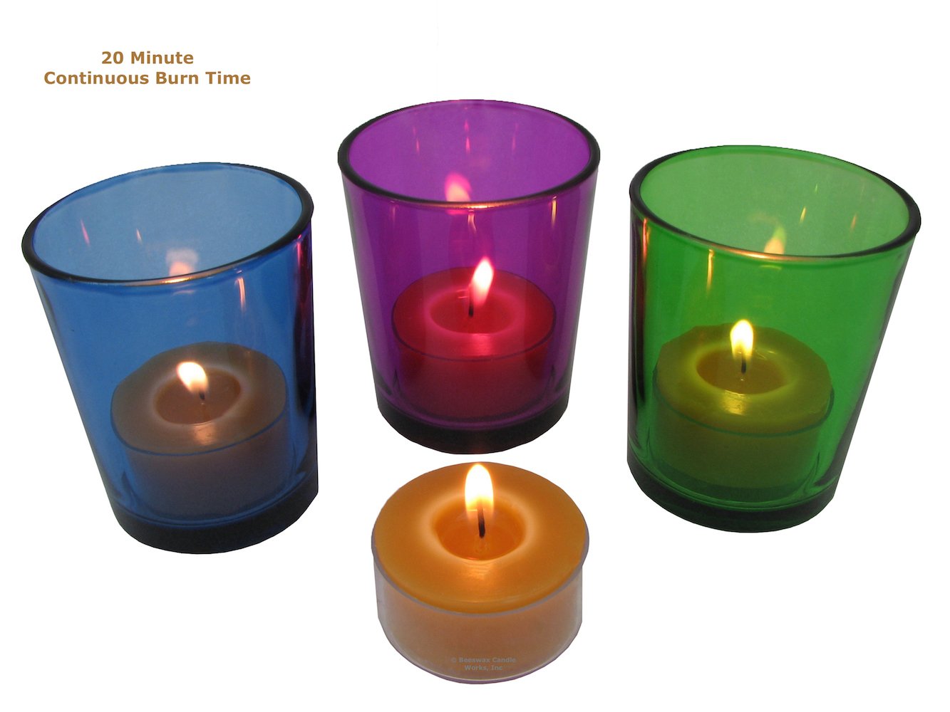 Beeswax Candle Works, 6-Hour Tea Lights (Pack of 60) Clear Cups, 100% USA Beeswax