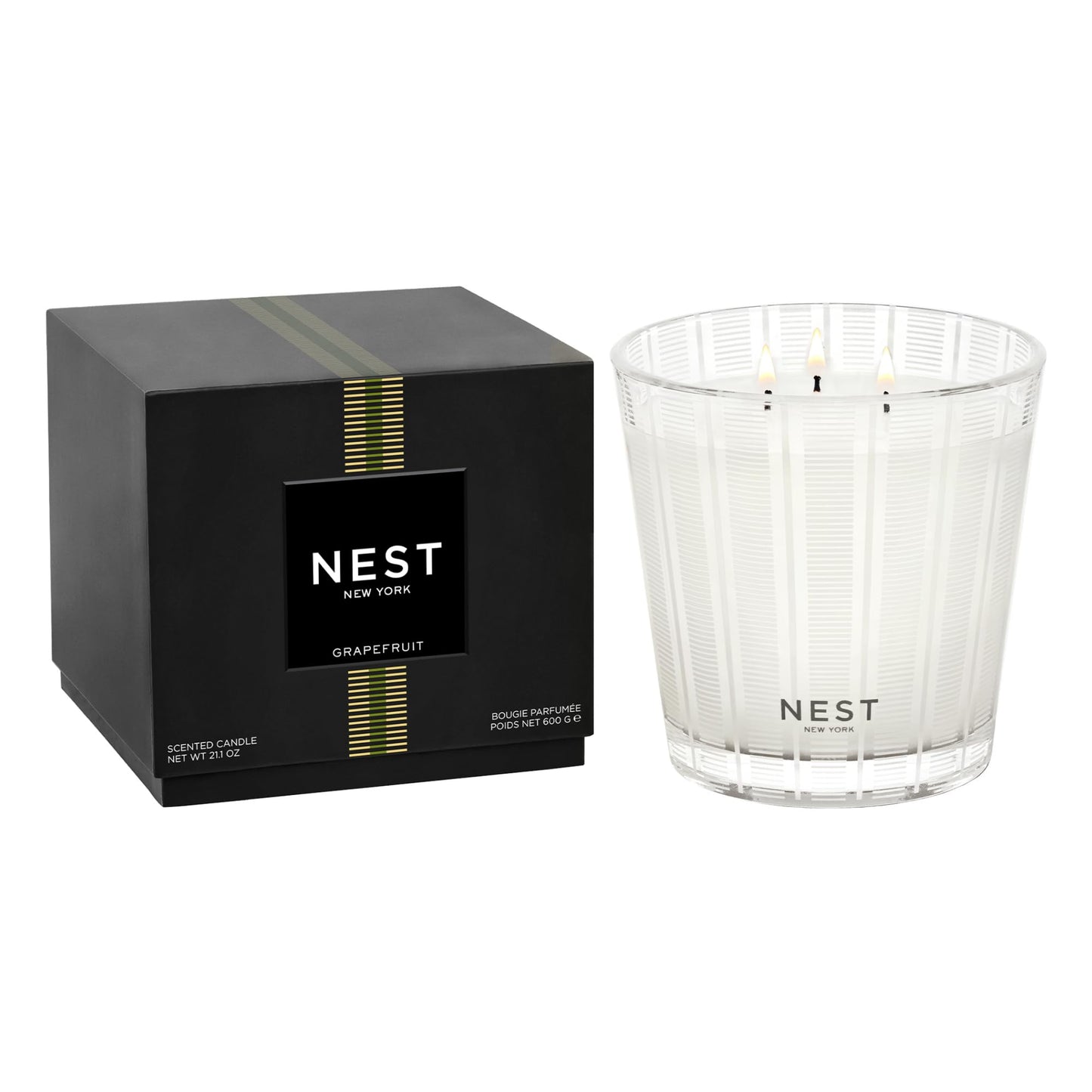 NEST New York Scented 3-Wick Candle, Grapefruit - 21.2 oz - Up to 100-Hour Burn Time - Reusable Glass Vessel
