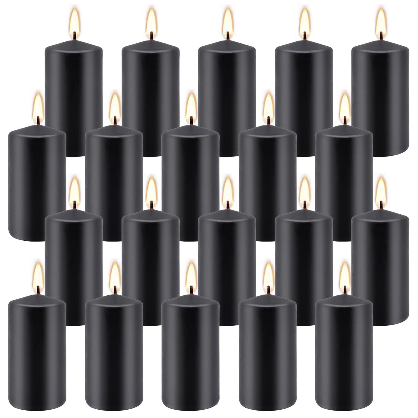 Set of 20 | 2X 4 inch Tall Pillar Candles, Soy Wax. Perfect for Dinner, Home Decoration, Party, Wedding.(Black)