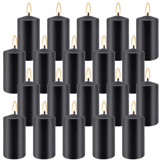 Set of 20 | 2X 4 inch Tall Pillar Candles, Soy Wax. Perfect for Dinner, Home Decoration, Party, Wedding.(Black)