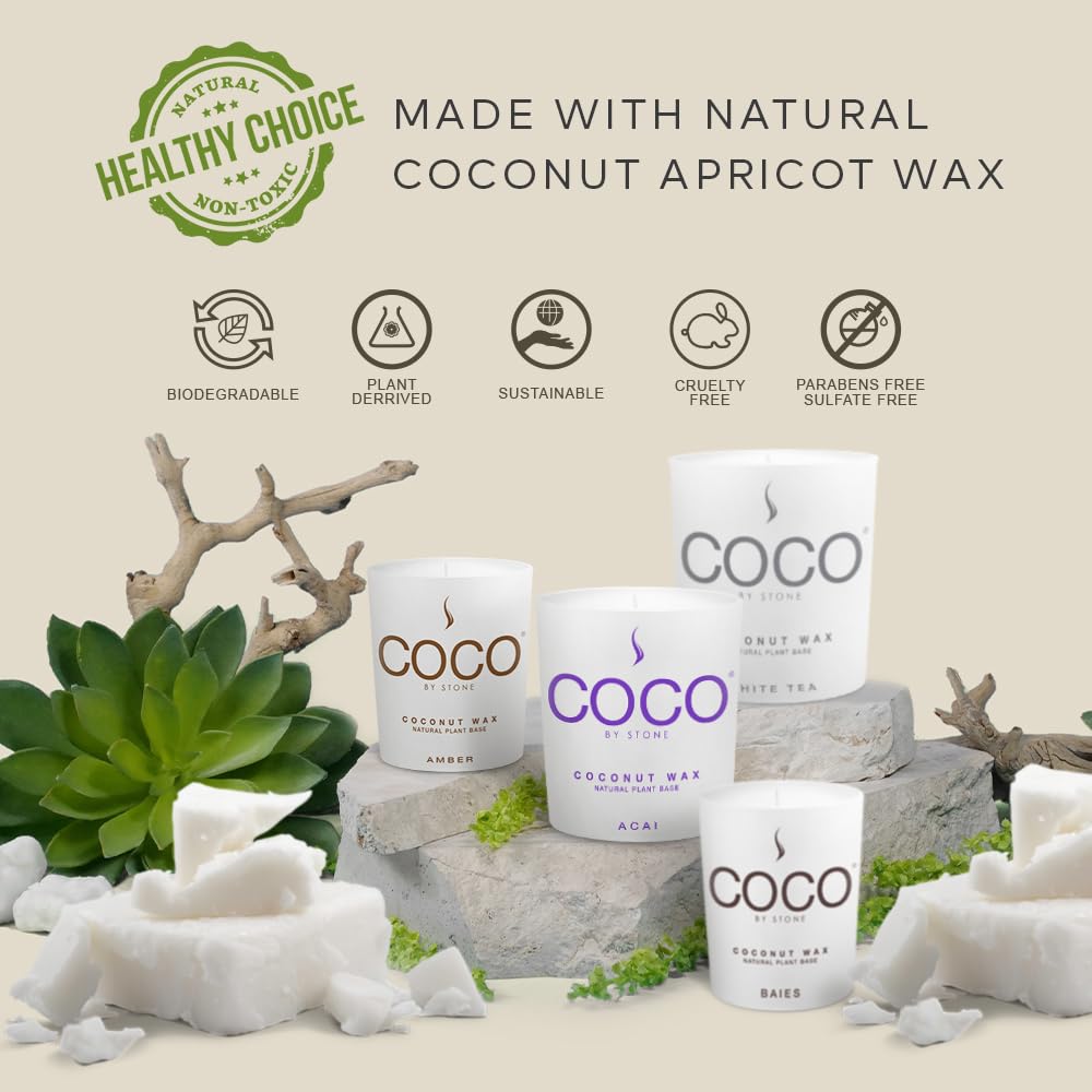 COCO by Stone 11oz Candle, Coconut Apricot Wax Candle for Home (Blue Birch) Home Fragrance Products, 1 Wick Candle, Enhance Indoor Aroma, Vegan & Cruelty-Free, Clean Burning and Hand Poured Candle
