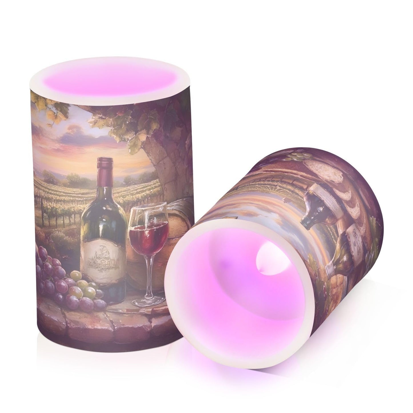 ALAZA Flickering Flameless Candles Red Wine Bottles Grapes Bread Rustic Battery Operated Candles with Remote Timer LED Pillar Votive Candles Set of 2 for Holiday Decor