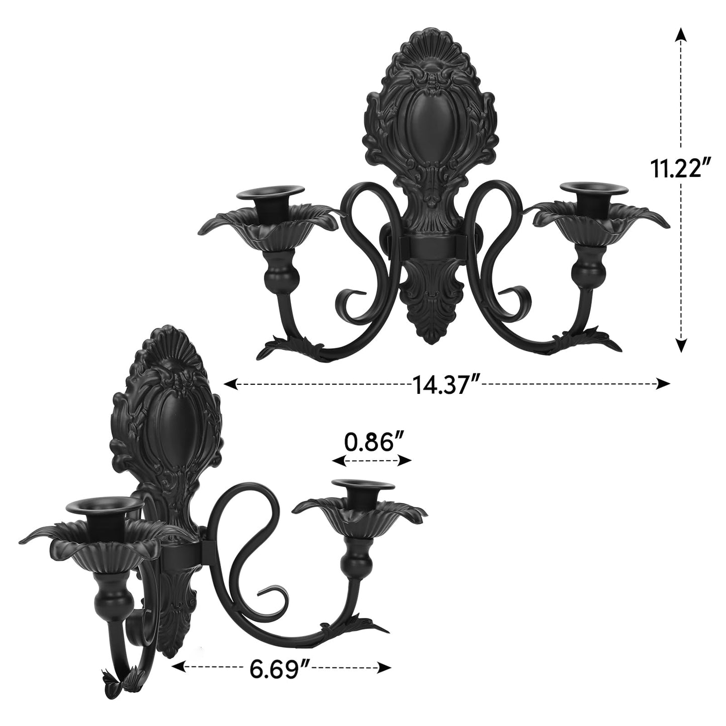 jxgzyy Candle Sconces Set of 2 Wall Candle Holder Metal Candle Sconces Vintage Wall Mount Candle Holder for Living Room, Dining Room, Farmhouse, Fireplace, Wedding (Black 1)