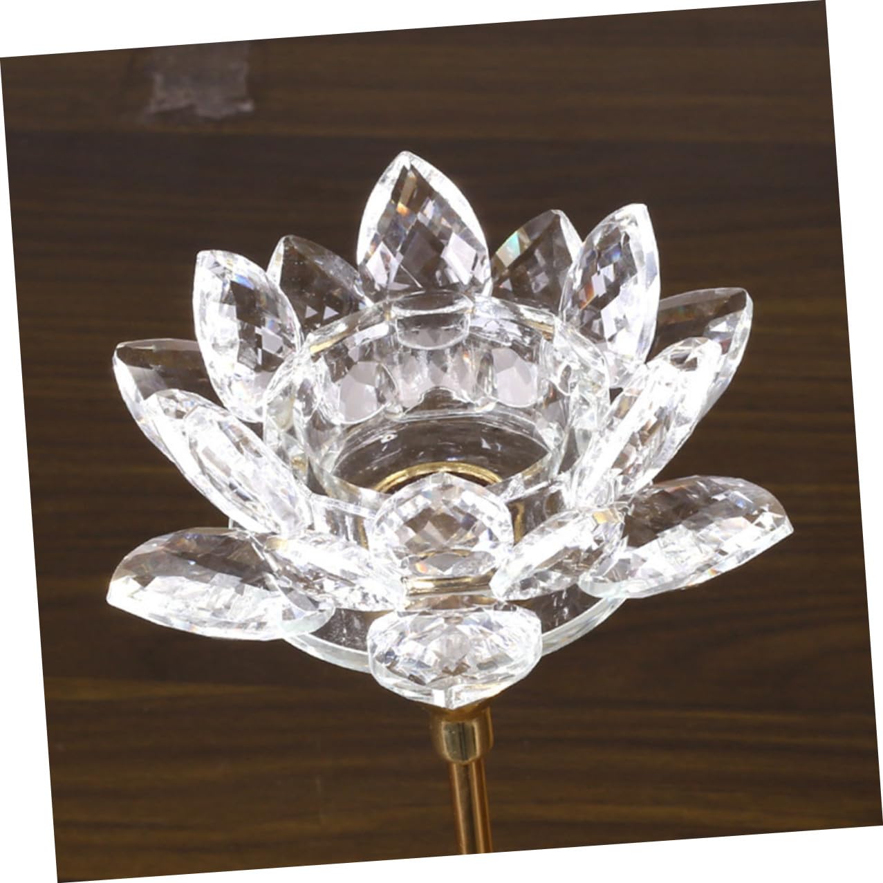 Mobestech Crystal Lotus Candle Holder Metal Candlestick Small Golden Wedding Decoration Romantic Dining Room Candle Stand
