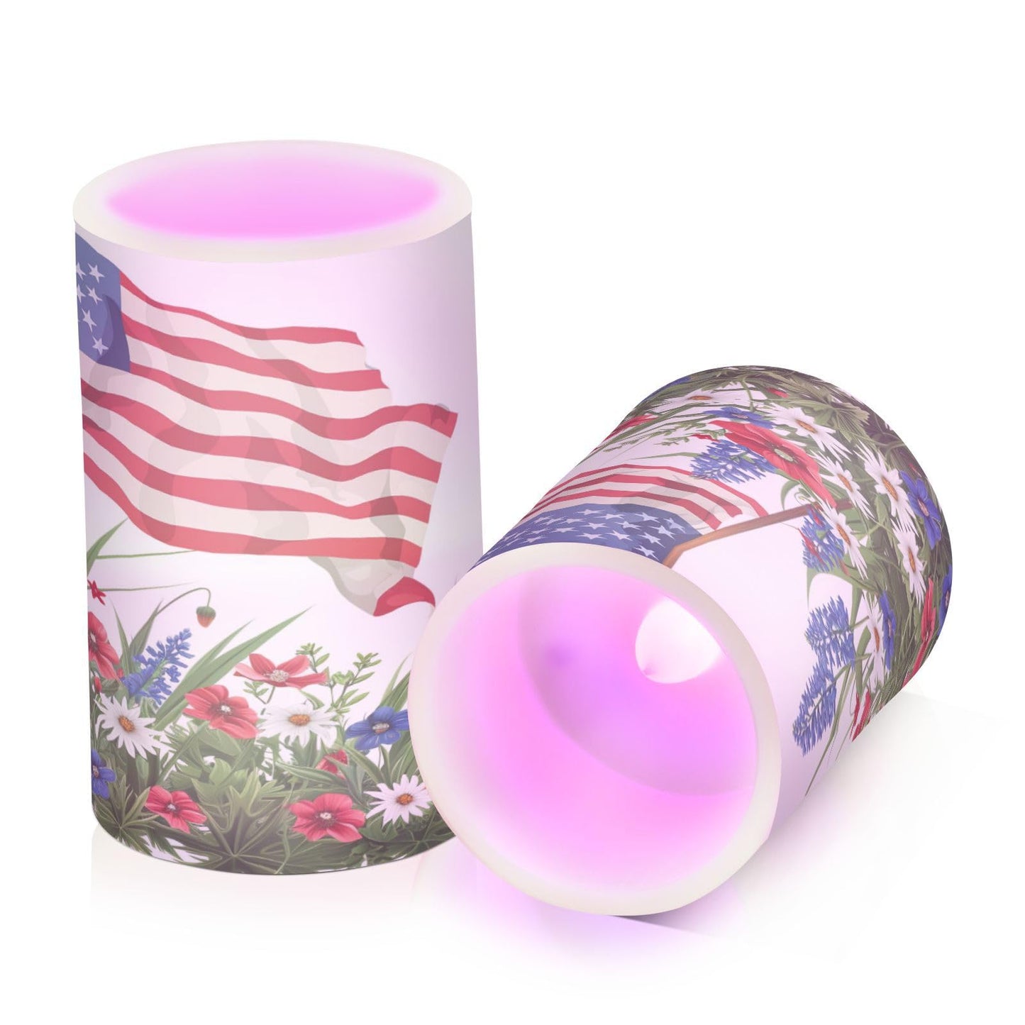 Lights Flameless Candles Wildflowers American Flag Pillar Candles Set of 2 Battery Operated Remote Control Warm Lights Home Decor