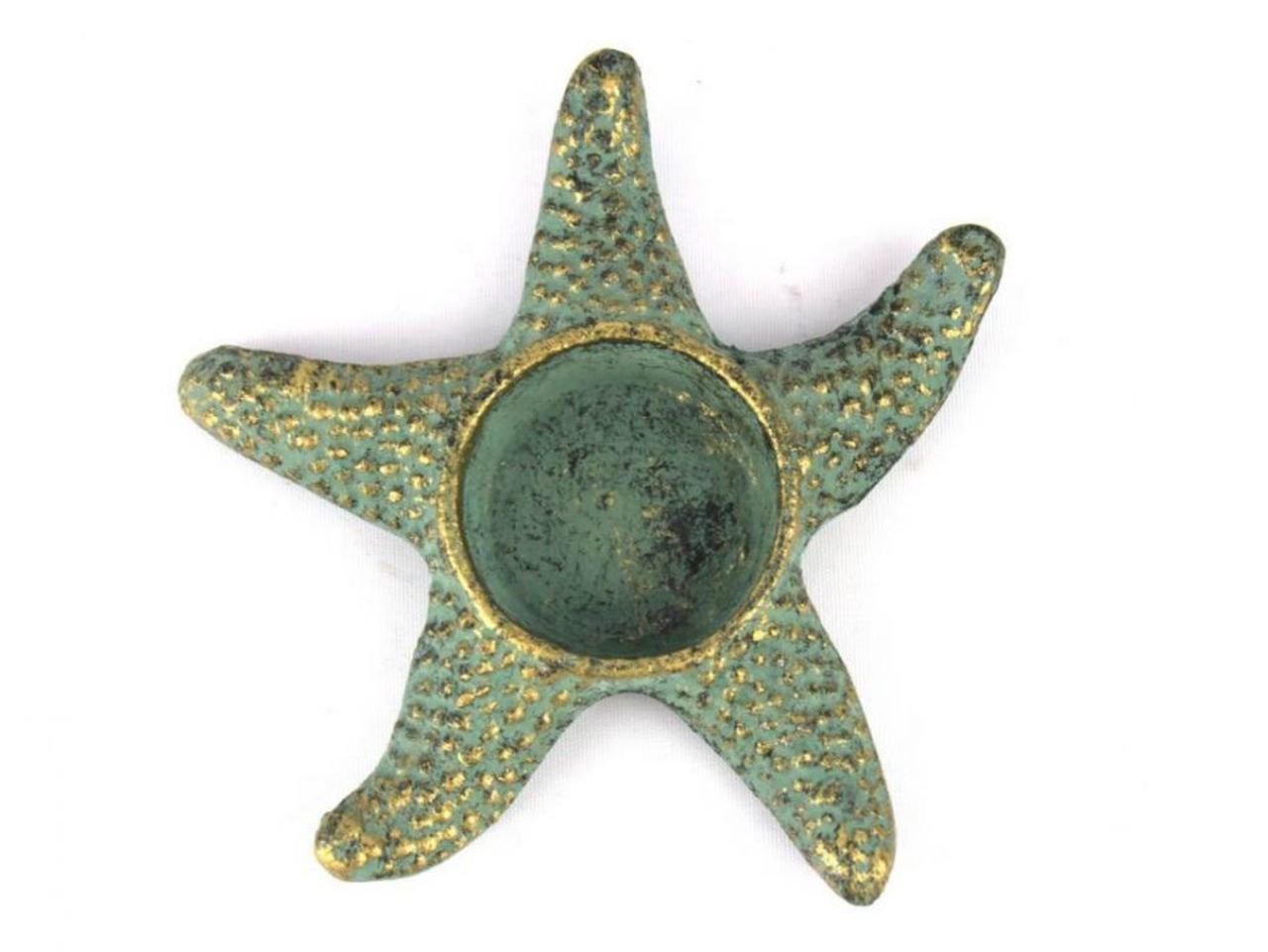 Hampton Nautical Cast Iron Starfish Decorative Tea Light Holder, 4.5", Antique Bronze