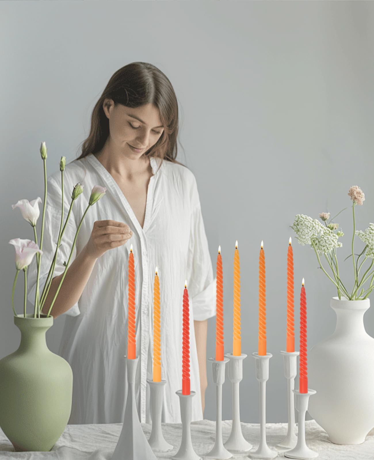LPUSA Red Taper Candles Spiral Candle Sticks,Unscented Pastel Candle for Holiday,Wedding and Home Decoration,10inch,12 Pack(E-Gradient red)