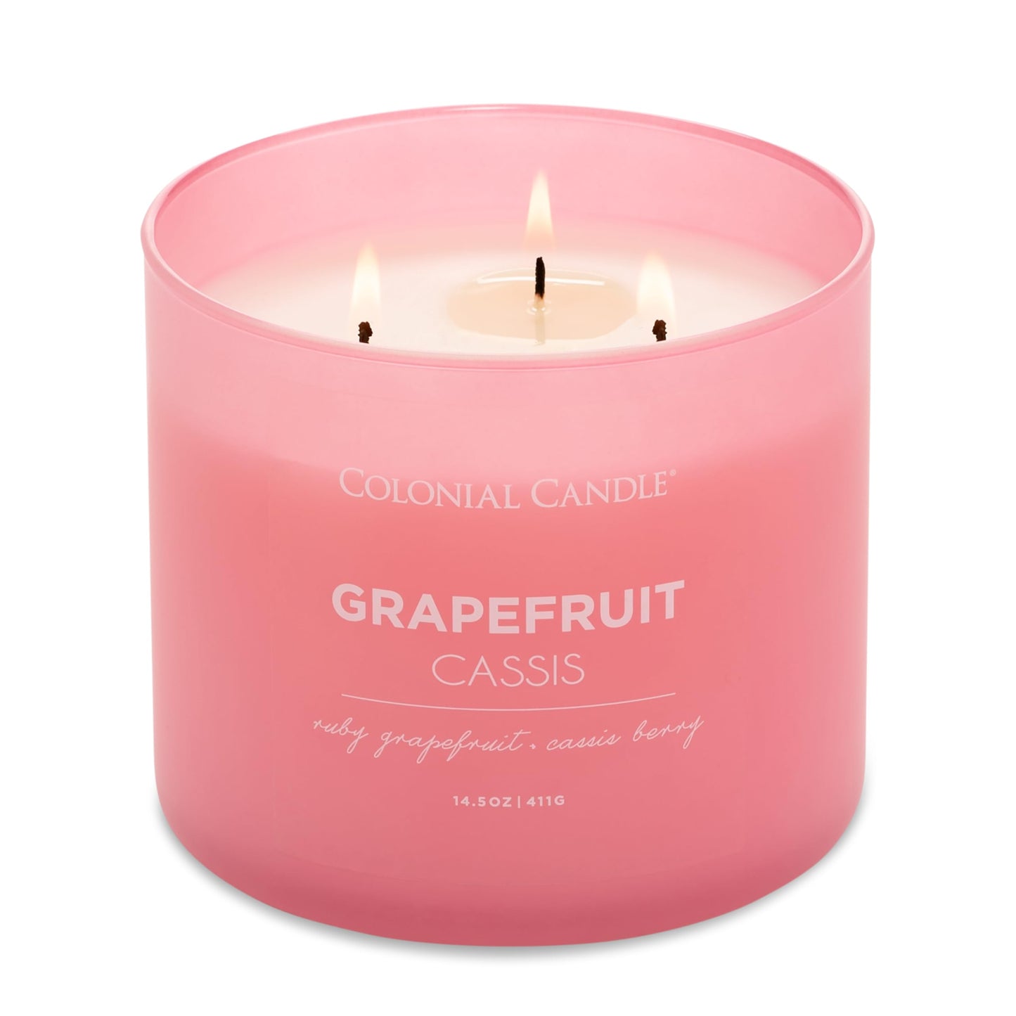 Colonial Candle Pop of Color Grapefruit Cassis 14.5 Oz Scented Matt Glass Jar Candle,Three Premium Cotton Wicks