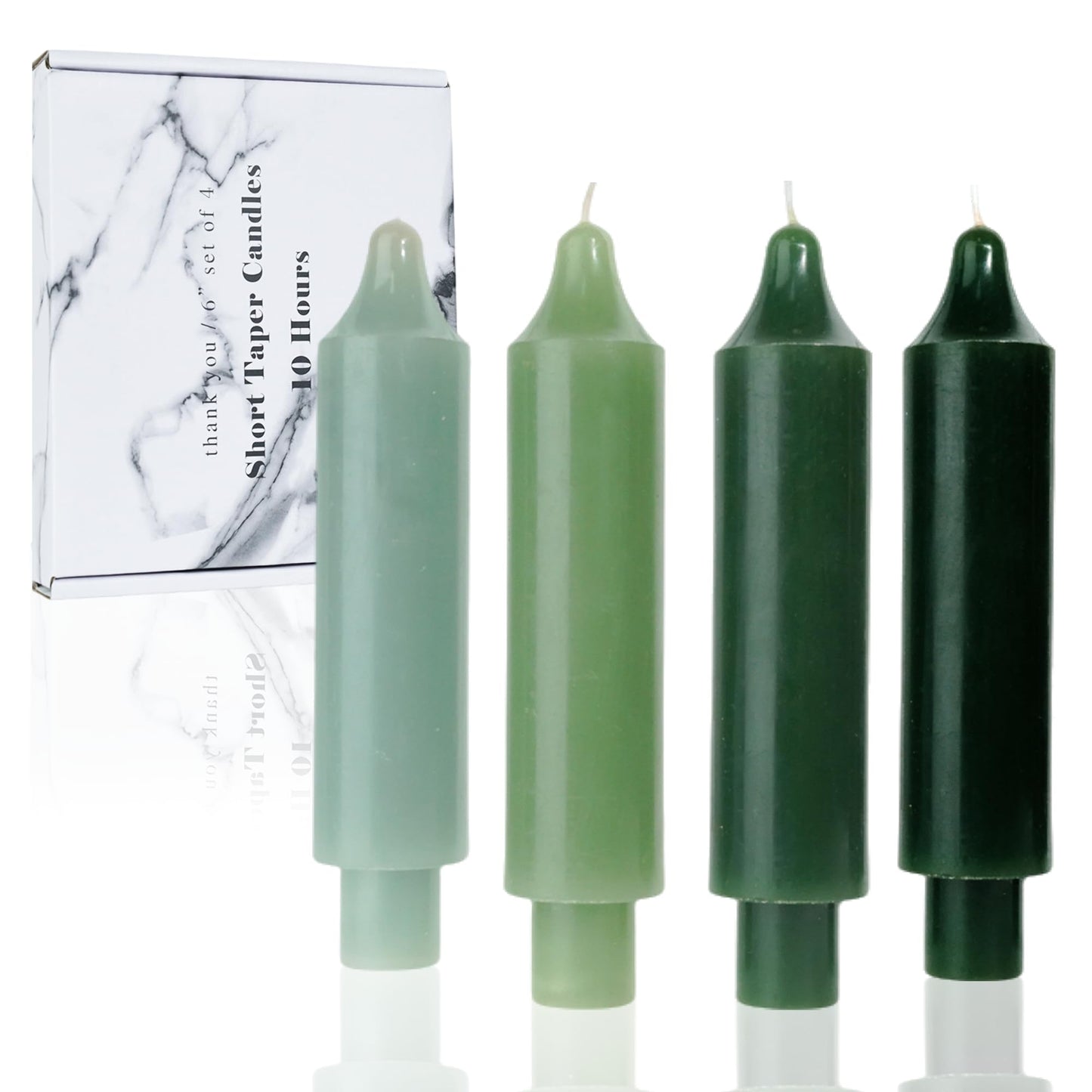 LPUSA Short Taper Candles 6 inch Candle Sticks Unscented Dinner Candle Dripless for Home Decor,Set of 4，Gradient Green