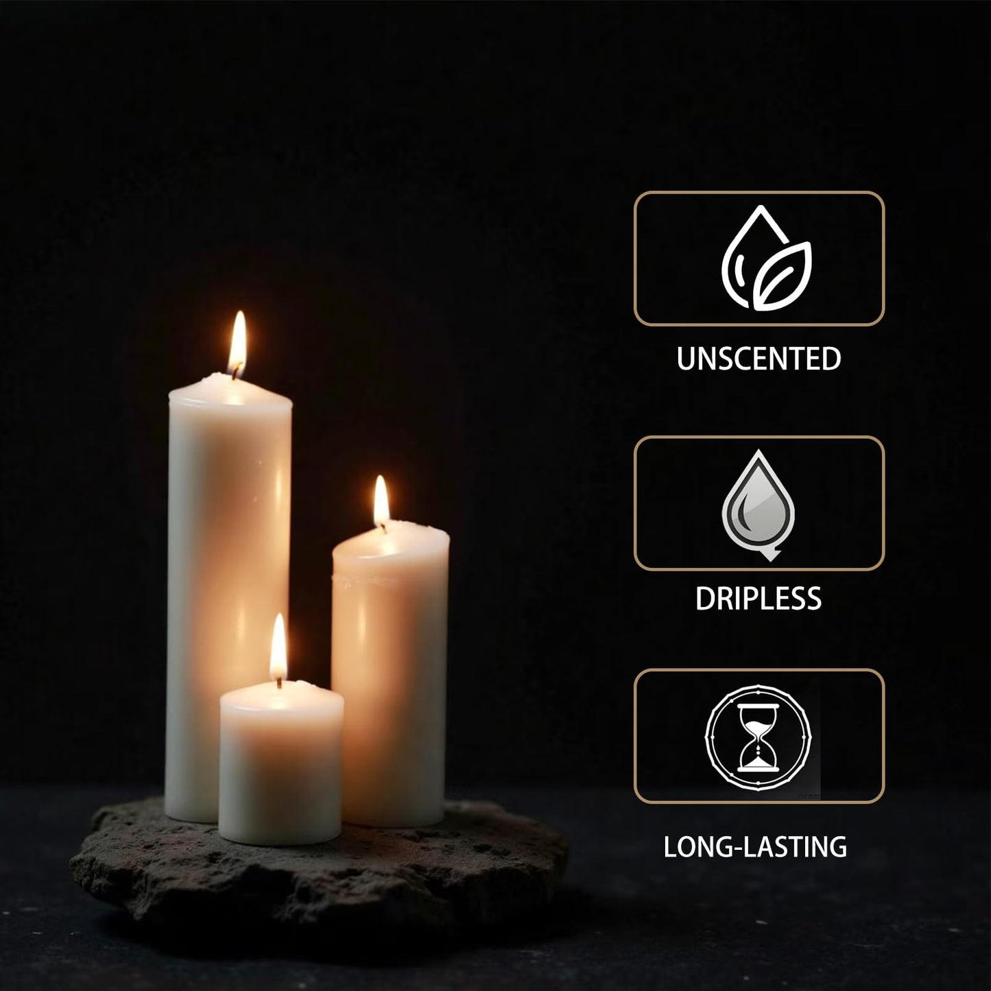Mavelune Set of 36 White Pillar Candles - 2x3, 6, 8 Inch Unscented Dripless Smokeless Candles, Long Lasting Bulk Candles for Wedding, Party Centerpiece Decor