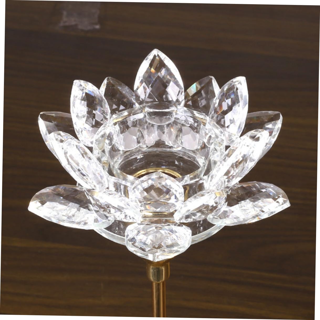STOBAZA Modern Simple Metal Candlestick Holder Crystal Lotus Design, Small Gold Decorative Candle Stand for Wedding and Dining Room Décor
